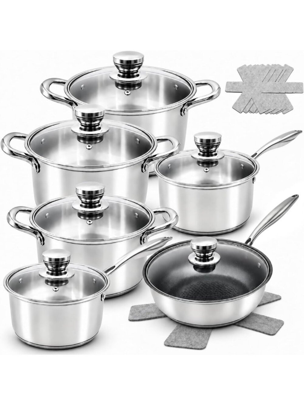 18-Piece Nonstick Stainless Steel Cookware Set with Cool Grip Handles & Lids